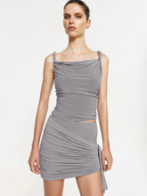 BXOXO Fashion 2 Piece Set Women Solid Square Collar Backless Tops+Ruched Tassel Skirts Simple Casual Elegant Street Outfits